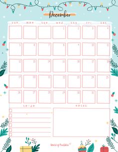 the printable december calendar with christmas decorations