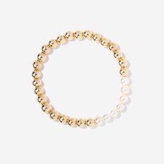 6mm Cultured Pearl Gold Bead Stack Bracelet | Little Sky Stone Olivia Bracelet, Bead Pearl Bracelet, Pearl Bead Bracelet, Gold Gifts, Charm Rings, Modern Chic, Pearl Size, Birthstone Necklace, Personalized Necklace