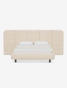 a bed with a headboard and foot board on it's side, in front of a white background