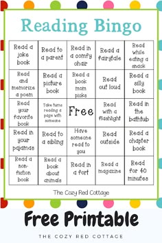 a free printable reading bingo game for kids