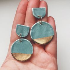 Matte Blue and Gold Circle Drop Earrings– gloriafaye Blue Clay Dangle Jewelry, Blue Clay Jewelry For Gifts, Everyday Blue Clay Jewelry, Button Ideas, Handmade Ceramic Jewelry, Diy Earrings Polymer Clay, Polymer Clay Jewelry Tutorials, Handmade Clay Jewelry, Polymer Clay Jewelry Diy