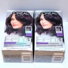 2 L'oreal Feria Shimmering Permanent Hair Color #521 Cool Amethyst Loreal Purple Hair Dye, Loreal Casting Creme Gloss, Temporary Hair Color Spray, Frosted Hair, Hair Color Spray, Semi Permanent Hair Color, Temporary Hair Color, Black Hair Color, Color Spray