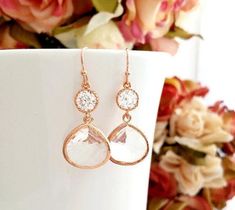 "Rose gold plated curved shield shape with high quality cubic zirconia with teardrop cubic zirconia pendant. If you need clip on please just write a note when you check out. The necklace length is 16\"+2.5\" extender. Teardrop Cubic Zirconia Pendant in Rose Gold - Large Size / 14mm x 22 mm Earrings Drop of Length : 1.5 inches The bracelet size is 6\"+2.5\" extender. This beautiful pair of Earrings is packaged in a gift box. All items come wrapped individually in a ribboned gift box. ♥ ♥ ♥ ♥ ♥ ♥ Gold Teardrop Jewelry For Bridesmaids, Gold Teardrop Bridesmaid Jewelry, Delicate Gold Jewelry For Bridal Shower, Gold Teardrop Jewelry For Bridesmaid Gift, Dainty Gold Bridesmaid Jewelry, Jewelry Bridesmaid, Diamond Bar, Necklace Wedding, Bridesmaid Necklace