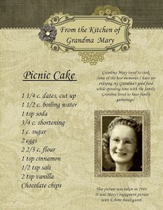 an old - fashioned recipe card for a grandma's cake