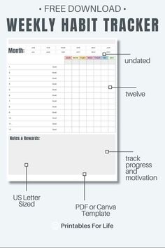 the free printable weekly habit tracker is shown with instructions for how to use it