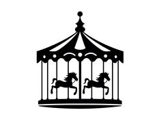 a black and white silhouette of a carousel with two horses on it's sides