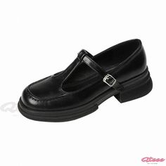 Qteee - Classic Mary Jane Single Shoes with Shallow Mouth, Thick Sole, and Leather Upper - Casual Shoes Casual Black Ankle-high Mary Janes, Casual Black Pointed-toe Mary Janes, Casual Black Pointed Toe Mary Janes, Spring Casual Ankle-high Mary Janes, Casual Ankle-high Mary Janes For Spring, Casual Leather Mary Janes With Platform, Black Synthetic Casual Mary Janes, Casual Black Synthetic Mary Janes, Casual Mary Janes With Rubber Sole And Flat Heel