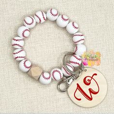 Baseball Bracelet for monograms Baseball Bracelet, Wood Disc, Diy Beads, Stylish Accessories, Key Rings, Ring Sets, Silver Plate, Unique Gifts, Charm Bracelet