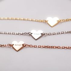 Engraved Heart-Shaped Bracelet - A Custom Tale of Love & Memories Personalize your bracelet by adding your initials, name, or a special date. Crafted with care, this heart-shaped bracelet is the perfect way to express your love and affection. Wear it as a reminder of a special moment or person in your life. WHAT MAKES IT SPECIAL A cute heart shape that speaks volumes. Sturdy and pretty at the same time. Personalize it with dates, initials, or symbols that are meaningful to you. Our expert team e Double Heart Charm Bracelet As Gift, Heart Charm Bracelet For Gifts, Double Heart Shape, Double Heart Charm Bracelets For Gifts, Personalized Silver Heart Pendant Bracelet, Personalized Heart Pendant Bracelet In Silver, Minimalist Bracelets For Valentine's Day Personalized Gift, Adjustable Heart Pendant Bracelet For Anniversary, Minimalist Personalized Bracelets For Valentine's Day, Heart Charm Bracelets As Gift