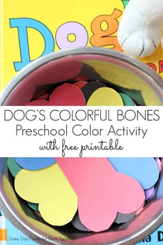 dog's colorful bones preschool color activity with free printables for kids and adults