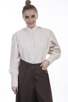 Ladies Ranch Style Western Blouse-RW594 Western Blouse, Perfect Blouse, Vintage Inspired Fashion, Reading Shirts, Gathered Sleeves, Ranch Style, Cotton Blouse, Band Collar, Hot Outfits