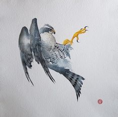 a painting of a bird flying in the sky