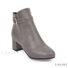 Lasaky - Comfortable Low-Heeled Ankle Boots Gray High Heel Winter Boots, Trendy Gray Round Toe Boots, Gray Ankle Boots For Fall, Trendy Gray Boots With Round Toe, Trendy Gray Ankle Boots, Winter Booties With Stacked Heel And Round Toe, Gray Round Toe Boots For Fall, Gray Ankle-high Winter Boots, Bohemian Maxi Skirt