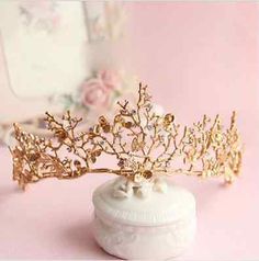 Royal Gold Leaf Fairy Queen Tiara Crown Headband Headdress Elf Princess Wedding Gold Crown Headband, Crystal Headband Wedding, Bridal Hair Tiara, Queens Tiaras, Hair Accessories Tiara, Princess Bridal, Flower Crown Headband, Beautiful Tiaras, Tiara Hairstyles