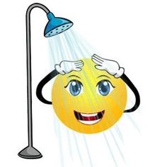 an emoticive smiley face under a shower head