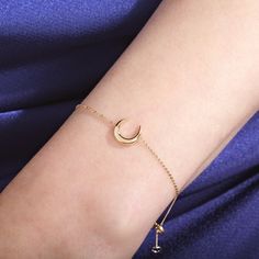 ▶ Dainty half moon phase, zodiac, crescent, celestial bracelet with 10K - 14K or 18K solid real gold jewelry is handmade per your order. ❤ Our unique customers love to buy minimalist aviation  & journey fine style plane jewelry use for wedding, anniversary, promise, graduations, engagement and she said yes pendant items like our cute jewelry for special occasions (wedding, party, expecting, promoted to, remembrance, bridal shower, thank you or special day (xmas, birthday, thanksgiving, mother's day, christmas, fathers day, valentine's day, anniversary, summer, winter, halloween, just because, thanksgiving, black friday, easter day, married) ▶ My aesthetic jewelry are also perfect as birthday presents, special gifts for her (women, stewardess, hostess, female, mothers, mom, mum, mommy, gran Elegant Moon Charm Bracelet, Celestial Bangle Bracelets For Gift, Sterling Silver Bracelet With Moon Charm, Gold Celestial Bracelet For Gift, Celestial Gold Bracelet For Gift, Celestial Gold Bracelet As Gift, Sterling Silver Moon Phase Bracelet For Gift, Round Moon Charm Bracelets As Gift, Sterling Silver Moon Phase Bracelet As Gift