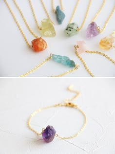 "Due to global impact of COVID-19, shipping is having significant delay. If you have any question, please feel free to contact me before purchase. Thank you.\" Tiny raw crystal bracelet in 14k gold filled or gold plated. Available in agate, amethyst, blue apatite, rose quartz, citrine, prehnite, blue kyanite, yellow apatite, blue apatite, red rutilated quartz, black tourmaline, green aventurine, lapiz lazuli, white quartz, dark amethyst, white turquoise. Size of pendant: each crystal is about 10 Crystal Jewelry Ideas, Yellow Apatite, Raw Quartz Necklace, Dark Amethyst, Bracelet Stone, Raw Crystal Necklace, Wire Jewelry Designs, Crystal Healing Bracelets, Diy Wire Jewelry