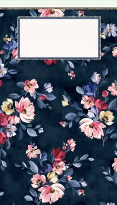 a blue and pink flowered background with a white frame on the bottom right corner