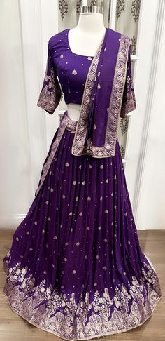 On sale!! Elegant purple light weight viscose Georgette Navratri special Chaniya Choli fully stitched for garba Ready to ship size 40 Lehenga Gown, Hand Work Blouse, Navratri Special, Ready To Wear Saree, Chaniya Choli, Purple Light, Half Saree, Long Gown, Light Purple