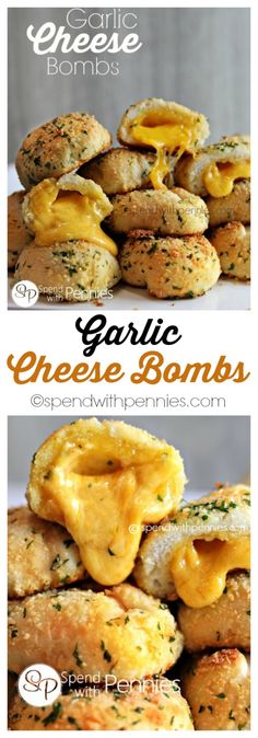 These Garlic Cheese Bombs are not only delicious, they are easy to make! Perfect… Garlic Cheddar Biscuits, Garlic Cheese, God Mat, Monkey Bread, Super Bowl Food, Football Food, Diy Food Recipes, I Love Food, Appetizer Snacks