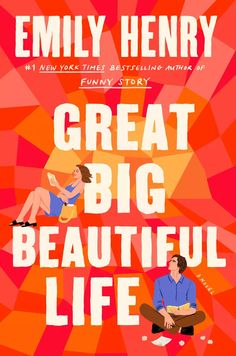 the book cover for great big beautiful life, with two people sitting on their knees