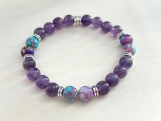 Holistic Purple Jewelry For Healing, Purple Amethyst Bead Jewelry, Adjustable Amethyst Crystals With Natural Stones, Silver Amethyst Gemstone Crystals, Silver Amethyst Crystals, Purple Natural Stones Jewelry For Healing, Holistic Purple Jewelry With Natural Stones, Hypoallergenic Amethyst Jewelry For Healing, Holistic Purple Round Beaded Jewelry