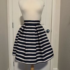 This Skirt Is Stunning! It Sinches At The Waist And Is A Little Poofy. Brand New, Perfect Condition With The Tags. Spring Navy Pleated Mini Skirt, Striped Pleated Knee-length Skirt, Striped Pleated Flared Skirt, Beach A-line Lined Skirt, Summer Navy Flared Skirt, Navy Flared Skirt For Summer, Chic Full Skirt For Beach, Navy Casual Flared Skirt, Striped Full Skirt With Lining