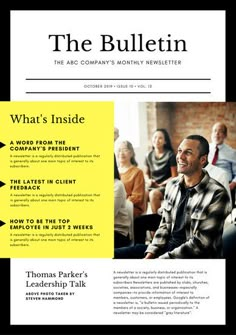 the bulletin features an image of a man in plaid shirt and other people sitting around