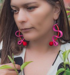 Statement pink and red dangle earrings are colorful and lightweight. Best choice for summer! MATERIALS: Rubber, resin, stainless steel. MEASUREMENTS: Earring`s length: 10.3 cm or 4", width 3.5 cm or 1, 37". One earring`s weight: 8 gr or 0,28 oz HOW TO CARE: Keep jewelry in individual zip lock bags. Avoid mechanical impact with other objects. PACKAGE: All jewelry are sent in PVC storage bag with branded sticker. After receiving jewelry by MKFJ your review is really welcome! Don't hesitate to cont Pink And Red Earrings, Whimsical Red Jewelry With Matching Earrings, Whimsical Red Drop Earrings, Whimsical Handmade Red Earrings, Whimsical Red Party Jewelry, Playful Red Drop Earrings, Playful Red Dangle Jewelry, Playful Red Earrings For Pierced Ears, Playful Red Pierced Earrings