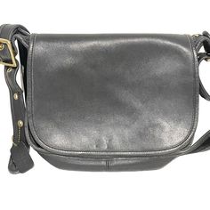 Vintage Coach Black Leather Patricia Saddle Flap Crossbody Messenger Bag 9951 8" Deep X 11" Wide Excellent Pre Owned Condition No Major Signs Of Use Coach Black Satchel Shoulder Bag, Vintage Coach Messenger, Coach Black Satchel With Removable Pouch, Black Coach Shoulder Bag In Coated Canvas, Black Coach Coated Canvas Shoulder Bag, Black Coach Shoulder Bag With Snap Closure, Crossbody Messenger Bag, Vintage Coach, Coach Bags