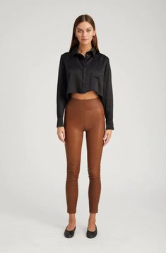 Ankle Legging Cocoa – SPRWMN Casual Leggings For Fall, Modern Fitted Leggings For Fall, Fitted Modern Leggings For Fall, Sleek Fitted Brown Leather Pants, Casual Fitted Leather Leggings, Sleek Stretch Brown Bottoms, Sleek Brown Stretch Bottoms, Chic High Stretch Leggings For Fall, Stretch Leather Leggings For Work