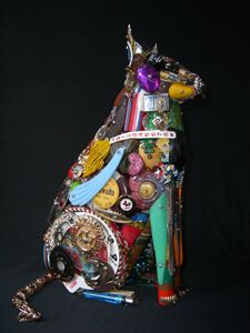 a dog made out of many different items