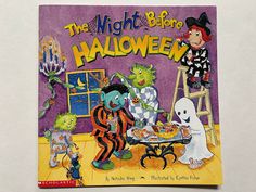 the night before halloween book cover with children dressed up as witches and ghostes eating cake