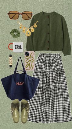 Outfits On Shein, Plaid Long Skirt, Fairycore Dark, 일본 패션, Looks Street Style, Dark Academia Aesthetic, Green Cardigan, Academia Aesthetic, Pinterest Outfits