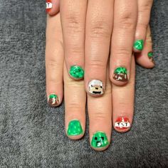 Minecraft Nails Designs, Videogame Nails, Cute Nail Ideas For Kids, Nail Ideas For Kids, Nails Polish Ideas, Different Nail Designs, Birthday Treat