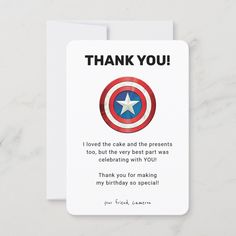 captain america birthday thank you card