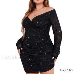 Lasaky - Elegant Off-Shoulder Pleated Long Sleeve Party Dress in Neutral Shade Winter Party Off Shoulder Long Sleeve Dress, Summer Party Long Sleeve Off Shoulder Dress, Summer Party Off Shoulder Long Sleeve Dress, Long Sleeve Off Shoulder Dress For Winter Party, Winter Party Off Shoulder Dress With Long Sleeves, Off-shoulder Bodycon Dress For Winter Party, Winter Long Sleeve Off Shoulder Party Dress, Winter Off-shoulder Bodycon Dress For Party, Elegant Off-shoulder Dress For Holiday Party