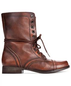 Steve Madden - Troopa Boots Casual Brown Mid-calf Boots With Reinforced Heel, Rugged Faux Leather Boots For Fall, Casual Leather Combat Boots For Fall, Casual Leather Mid-calf Boots With Reinforced Heel, Brown Combat Boots With Leather Footbed For Fall, Casual Brown Lace-up Mid-calf Boots, Casual Brown Leather Mid-calf Boots, Brown Almond Toe Mid-calf Boots Casual, Casual Brown Mid-calf Boots With Almond Toe