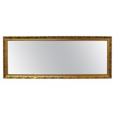 a large gold framed mirror on a white wall with an ornate border around the edge