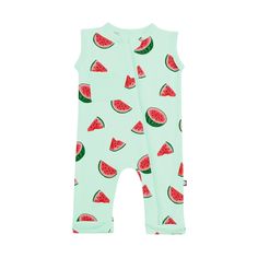 Kyte Baby Zippered Sleeveless Romper Zippered Sleeveless Romper in Watermelon Spring Playtime Sleeveless Onesie, Sleeveless Summer Onesie, Casual Sleeveless Bubble Romper For Summer, Playful Sleeveless Jumpsuits For Spring, Spring Sleeveless Playful Jumpsuits And Rompers, Casual Sleeveless Summer Bubble Romper, Green Sleeveless Bubble Romper For Spring, Sleeveless Green Cotton Onesie, Summer Red Bubble Romper For Playwear