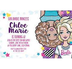 Custom Barbie Invitation  Party City Barbie Party Supplies, Barbie Invitations, Custom Barbie, Barbie Birthday Party, Diy Halloween Costumes Easy, Diy Balloon Decorations, Personalized Party Favors, Kids Party Supplies, Sports Themed Party