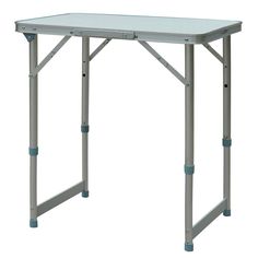 a small metal table with two legs and a glass top on an isolated white background