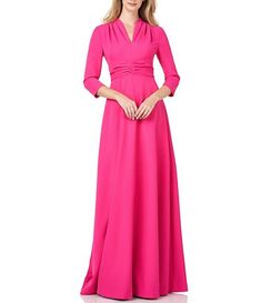 Soulmates Embroidered Lace 3/4 Sleeve Boat Neck Gown | Dillard's Fitted Bodice Gown With 3/4 Sleeves, Wedding Attire For Women, Red Evening Gowns, Kay Unger Dresses, Mom Dresses, Maxi Evening Dress, Evening Dress Collection, Pink Gown, Mother Of The Bride Gown