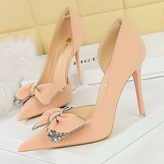 Rhinestone Bow Stilettos Pumps Heels Heels Luxury, Ladies Pumps, Low Heel Flats, Bow Women, Party Pumps, Women Heels, Floral Heels, Butterfly Knot, Pu Heels