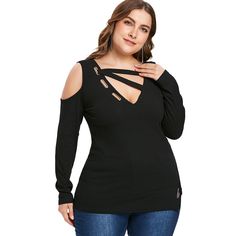 Plus Size Cold Shoulder Cut Out T-shirt - Black - 3G86316517 - Women's Clothing, Plus Size Women's Clothing  #PlusSizeWomensClothing #Women's #Clothing # #Plus #Size #Women's #Clothing Cute Plus Size Clothes, Rayon Shirt, Fashion Plus Size, Trendy Plus Size Clothing, Shoulder Cut, Plus Size Womens Clothing, Fashion Seasons, Trendy Plus Size, Wholesale Clothing