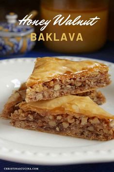 honey walnut bakalava on a white plate