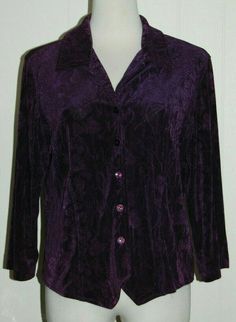 Misses Coldwater Creek Cardigan Jacket sz PM 94% Acetate  *  6% Spandex Chest 38"   *   Length 21.5" Purple Color  * 3/4 Sleeves Collared V Neck  *  Button Front Laundering Instructions - Dry Clean Please Read All Disclaimers Below Before Bidding. By Placing a Bid, you are agreeing to items listed below.  I Only Accept Returns For Items Not As Described ~Delivery Times are Estimated by EBAY based on usps shipping services, not by sellers~ Measurements -  Chest: Armpit to Armpit laid flat (Then D 3/4 Sleeve Fall Cardigan For Party, 3/4 Sleeve Cardigan For Fall Party, Fall Party Cardigan With 3/4 Sleeves, Warlock Clothing, Purple Collar, Duran Duran, Shipping Services, Bohemian Fashion, Coldwater Creek