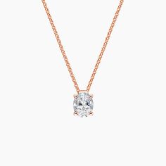 Floating Solitaire Pendant - 14K Rose Gold. A beautiful gem is set in this elegant pendant style, which glides smoothly along a lustrous cable chain. Pendant Settings, Yellow Gold Solitaire, Elegant Pendant, Oval Cut Diamond, Solitaire Pendant, Lab Diamonds, Eternity Ring, Cable Chain, Quality Jewelry