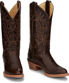 From our Classics collection, this lovely 12� inch boot features a swirling vine stitch design on smooth espresso leather for a traditional, iconic look that�s right at home anywhere. The shock-absorbing removable orthotic insert and versatile rubber outs Women's Work Boots, Justin Brown, Womens Work Boots, Ostrich Leather, Justin Boots, Western Boot, Best Western, Leather Conditioner, Cowgirl Style