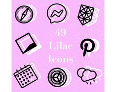 a pink poster with black and white icons on it that says, 29 lilac icons